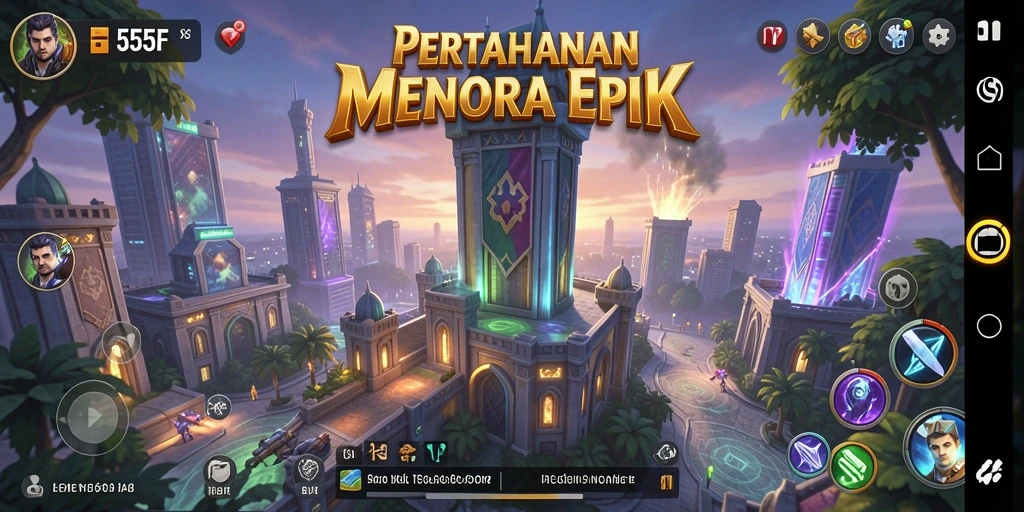 Gameplay menara pertahanan yang mendebarkan dan seru di 555F.