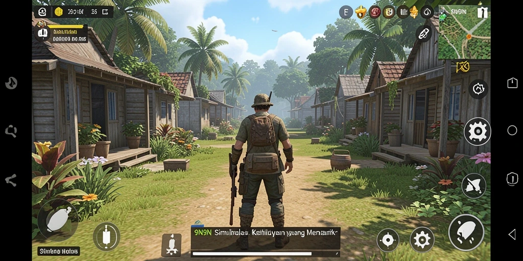 Tampilan gameplay 9N9N dengan karakter dan aktivitas simulasi yang seru.