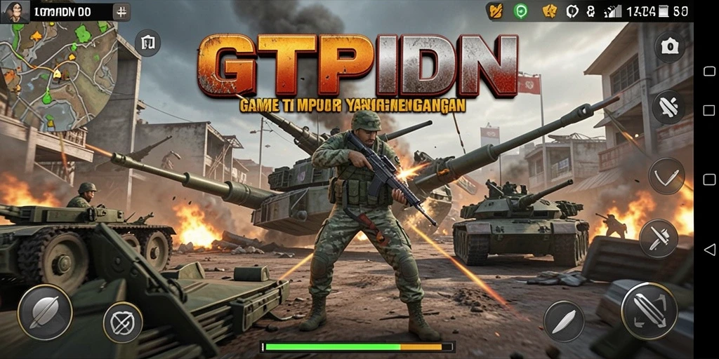 Screenshot GTPIDN menampilkan aksi pertempuran yang intens dalam perspektif TPS.