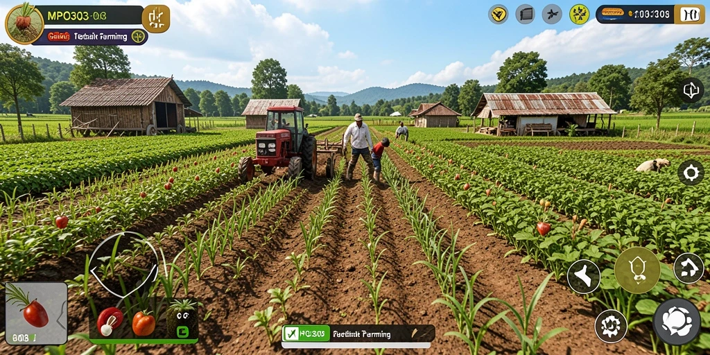 Tampilan menarik dari gameplay MPO303 yang menampilkan proses pertanian.