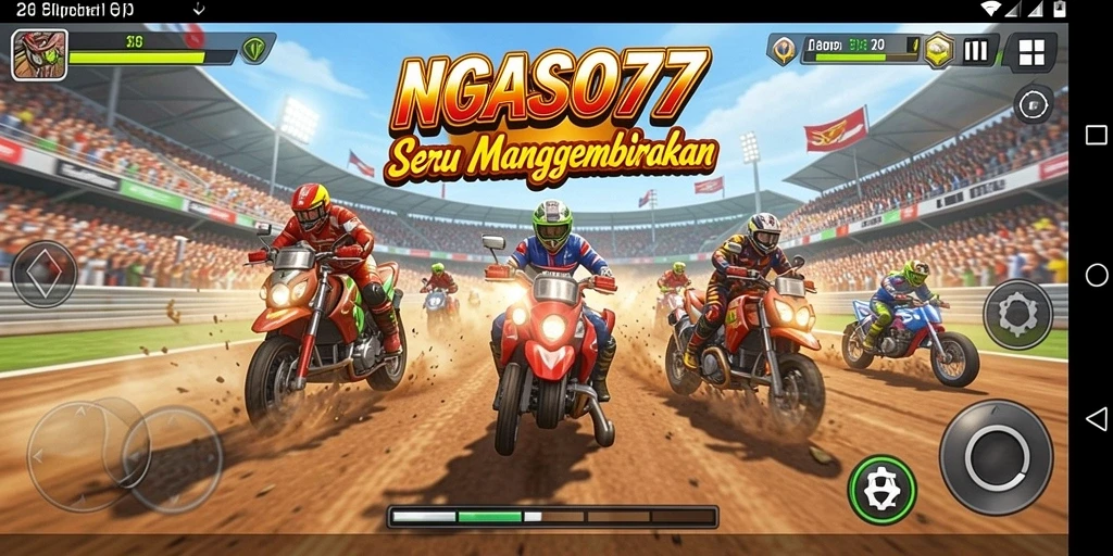 Tampilan gameplay seru NGASO77 dengan mobil balap yang melaju kencang.