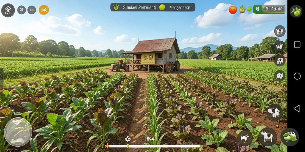 Gameplay seru di <strong>RR44</strong>, tunjukkan pertanian yang indah.