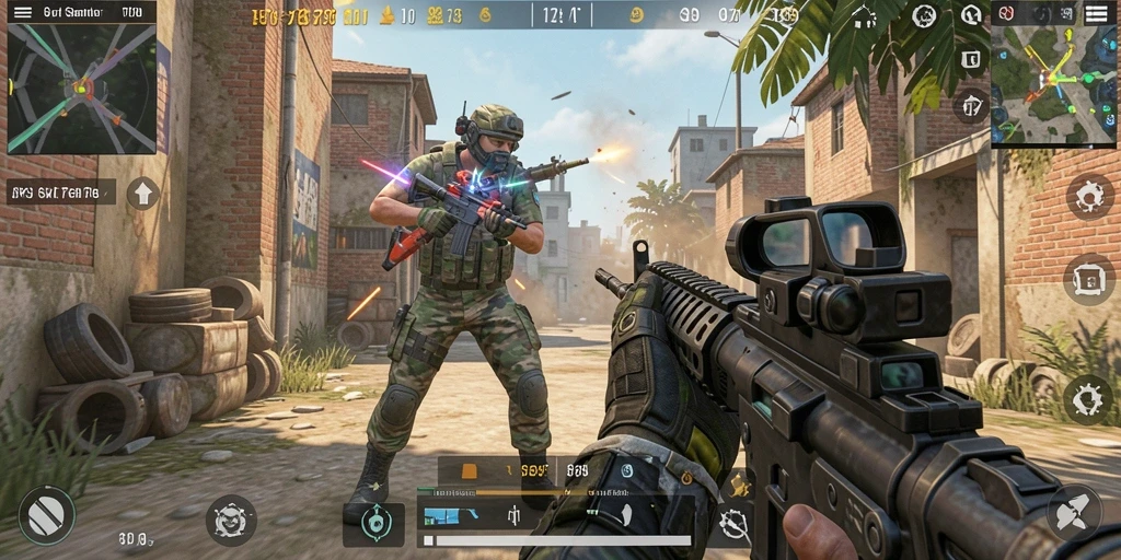Tangkapan layar gameplay ST789 menampilkan aksi menegangkan di arena FPS.